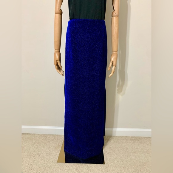 Royal Blue Patterned Velvet Skirt - Picture 1 of 17